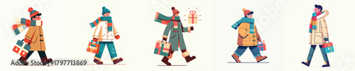 a man walking carrying a Christmas shopping bag