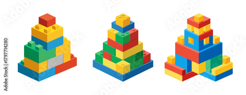 Isometric colorful toy building blocks set for creative play