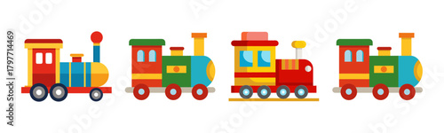 Colorful collection of toy trains, child's playtime vector