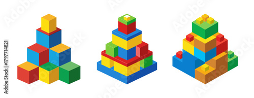 Colorful isometric building block structures, abstract design