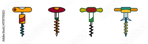 Diverse colorful corkscrew set: wine bottle opener collection