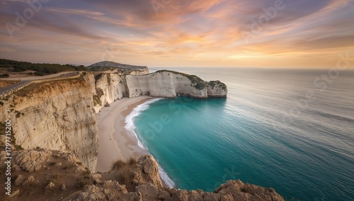 Fototapeta Naklejka Na Ścianę i Meble -  Sunrise illuminating the Scala dei Turchi, showcasing seasonal change