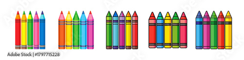 Colorful crayon and pencil collection for art and school.