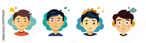 Stylized male characters expressing various emotions and ideas
