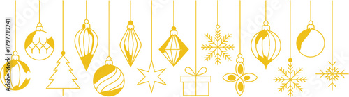 Yellow Christmas Ornaments and Decorations Hanging