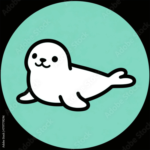 Adorable baby seal illustration, a charming aquatic animal with a cute smile, perfect for children's books, educational resources, and delightful design projects