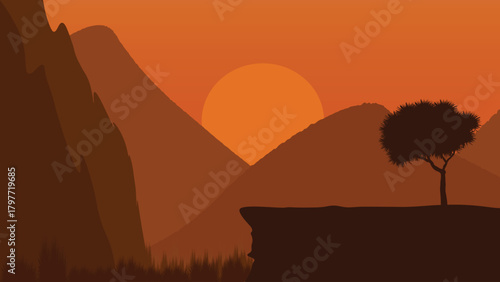 Sunset Mountain Landscape Trees Landscape