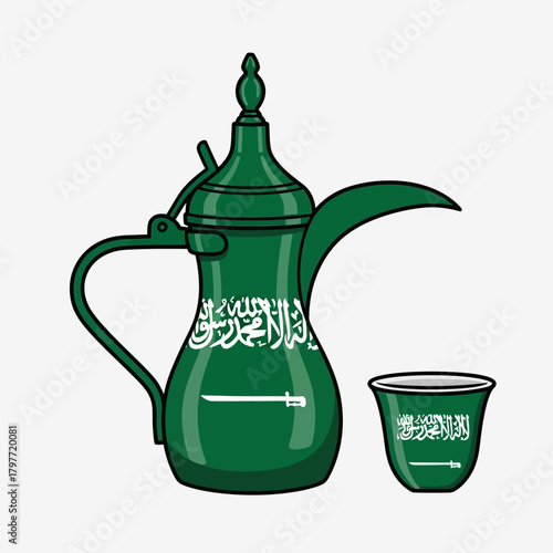 Celebrate Saudi Arabia with this traditional coffee pot, a symbol of hospitality and heritage perfect for cultural events or travel promotions