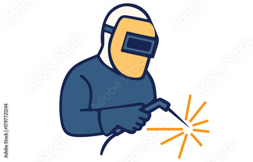 Welding Worker In Protective Gear Creating Spark With Torch In Industrial Scene