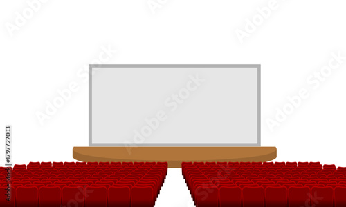 cinema tribune with red chairs, vector illustration isolated on white background.