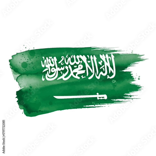 Elegant Saudi Arabia flag design for national day celebrations, tourism marketing, and patriotic projects with a modern watercolor brushstroke style