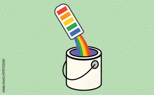 Vibrant Rainbow Paint Pour Into Bucket Illustration Representing Creativity And Colorful Design