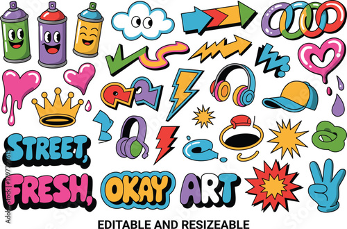 Vibrant Hand-Drawn Street Art Doodle Elements Collection .