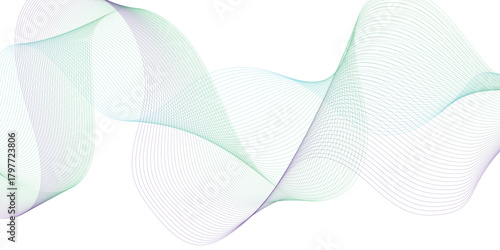 Abstract colorful gradient wave element for design. Digital frequency track equalizer. Stylized line art background. Vector illustration. Wave with lines created using blend tool. Curved wavy line.