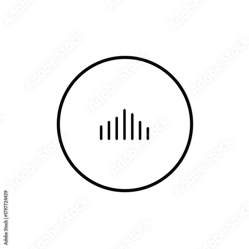 A basic black and white icon representing sound, enclosed within a circular frame.