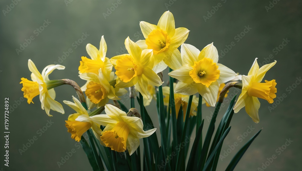 Obraz premium Yellow and white daffodils blooming in the garden, vibrant spring flora