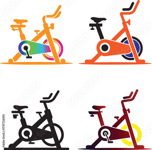 Collection of Exercise Bikes for Home Gym Fitness Equipment in Varied Colors and Styles against White Background Promoting Active and Healthy Lifestyle