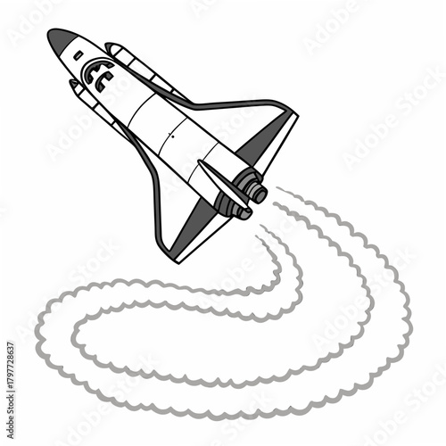 Illustration of a cartoon space shuttle launching into the sky leaving a trail of smoke behind it