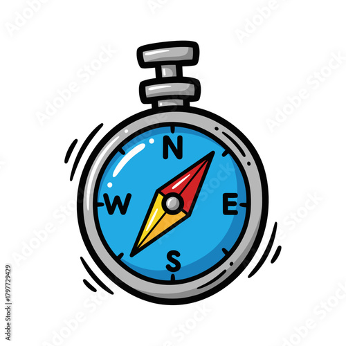 Compass illustration with colorful dial indicating cardinal directions  
