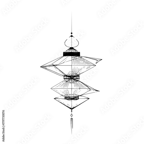 Geometric hanging lamp with intricate design and artistic flair creates a unique aesthetic appeal
