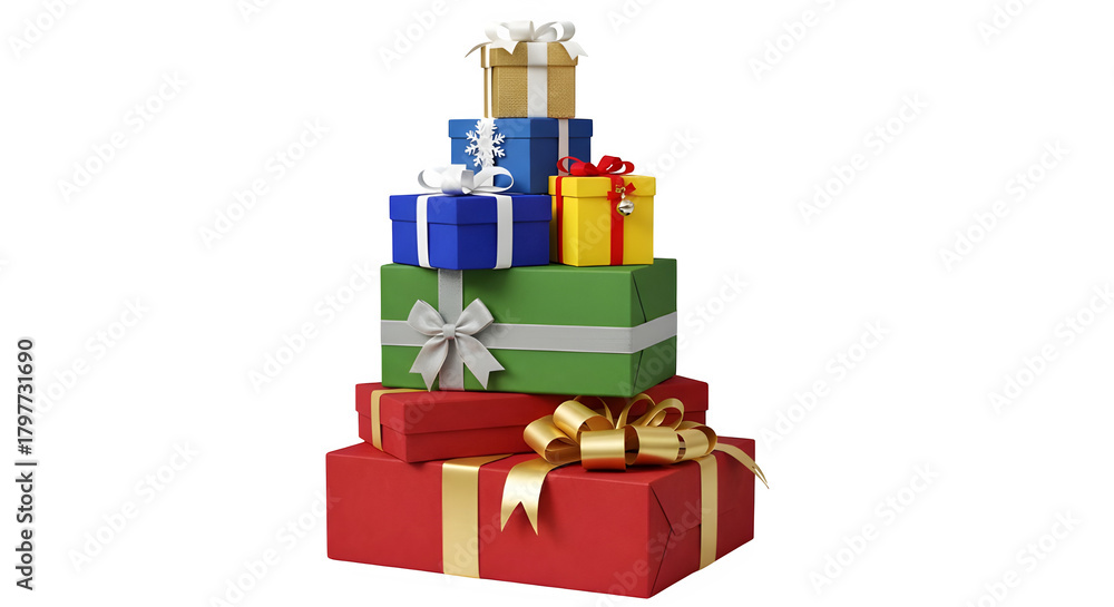 Obraz premium Stacked colorful gift boxes create festive holiday celebration mood