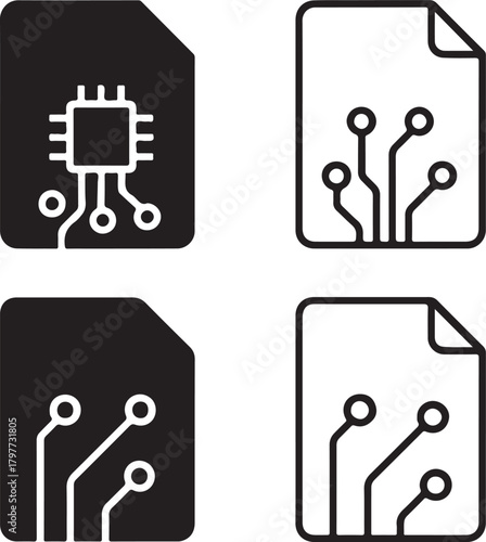 Circuit Document Icon Set, tech document icons, digital file design, smart page outline, minimal filled paper, thin stroke report vector, isolated document icon set for buyers