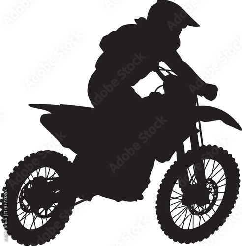 Dynamic motocross rider silhouette, conquering extreme terrain, feeling the adrenaline rush, perfect for sports branding and action-packed designs