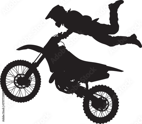 Dynamic motocross stunt silhouette capturing extreme sports action and thrilling competitive spirit originally designed as a scalable vector graphic