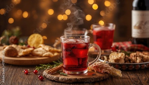 Fototapeta Naklejka Na Ścianę i Meble -  Red and white spiced wine, seasonal warmth, Winter Solstice