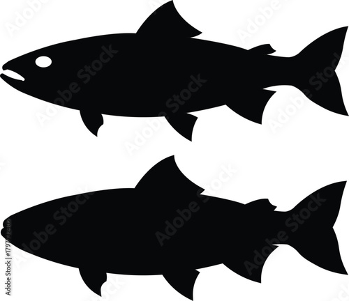 Two fish silhouettes swimming in opposite directions conveying movement and duality for aquatic and nature concepts