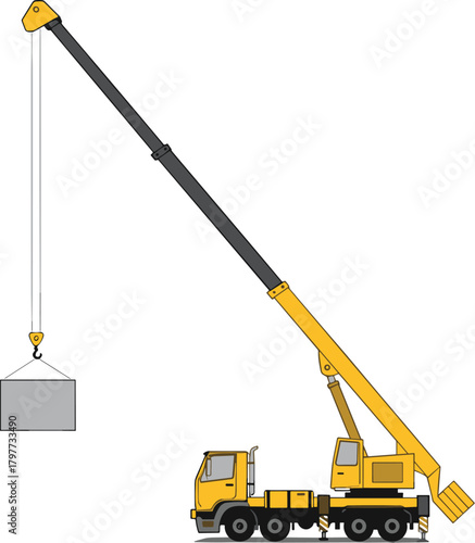 Mobile Crane Truck with Long Telescopic Boom Lifting Concrete Block