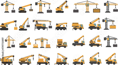 Construction Cranes and Heavy Machinery Complete Vector Set Collection