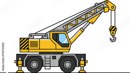 Yellow Mobile Crane Truck with Lattice Boom Vector Illustration