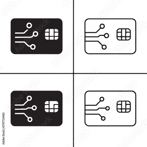 Circuit Credit Card Icon Set, tech credit card icons, digital payment design, smart finance outline, minimal filled card, thin stroke banking vector, isolated credit card icon set buyers