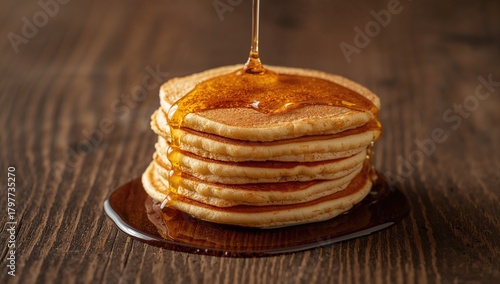 Wallpaper Mural Stack of pancakes drizzled with honey syrup on a dark wooden surface, indulgent breakfast option Torontodigital.ca