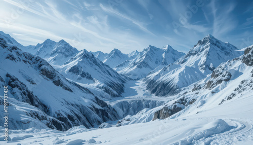 Wallpaper Mural Snowy mountain range under a bright blue sky with clouds Torontodigital.ca