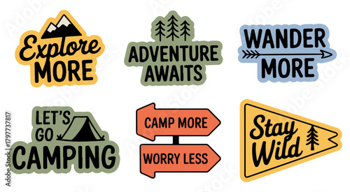 outdoor adventure camping badge icon set