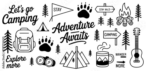 vintage camping adventure outdoor badge set