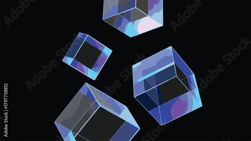 Blue 3D Glass Cubes Pattern Illustration