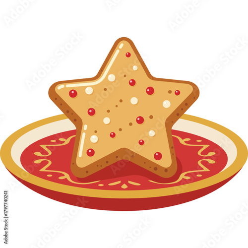 Star-shaped cookie on a decorative plate sprinkles dessert sweet baked food holiday christmas festive