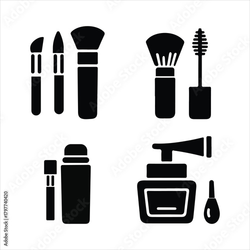 Beauty and cosmetic product icons for makeup and skincare needs