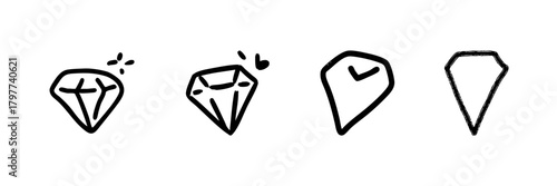 Diamond Shapes Line Icon Set In Doodle Style. Gemstone Variations, Jewelry Design, And Luxury Symbolism Outline Sketch Collection. Hand Drawn Isolated Vector Illustration