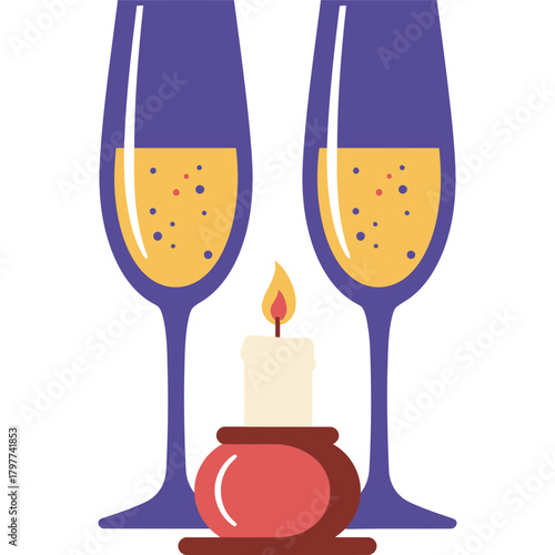 Celebration with Champagne Flutes and Candle Illustration romantic dinner special occasion bubbly liquid toast