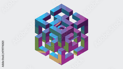 Abstract colorful geometric 3D house illustration