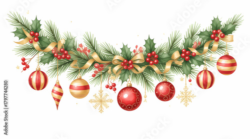 Elegant Christmas Garland with Berries and Ribbons