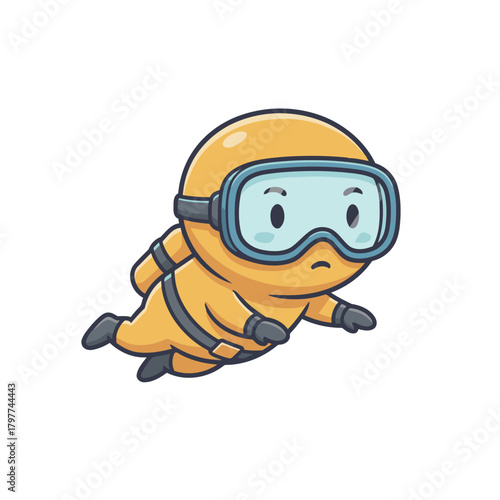 Cute Cartoon Diver in a Yellow Wetsuit and Goggles, Floating or Swimming Underwater, Perfect for Adventure, Ocean Exploration, and Scuba Diving Themes Vector Illustration.