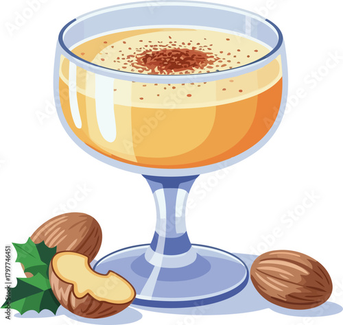 Coupe Glass Eggnog Drink Vector Christmas Holiday Luxury Beverage