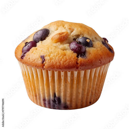 Close-Up Muffin Front View Isolated on White Background – High-Resolution Studio Lighting Product Photo for Food Packaging and Mockup Design