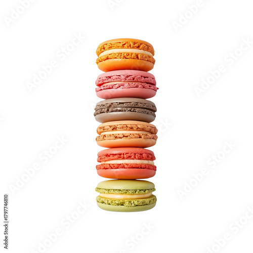 Macarons Top View Isolated on White Background – High-Resolution Studio Lighting Product Photo for Restaurant Branding and Food Mockups