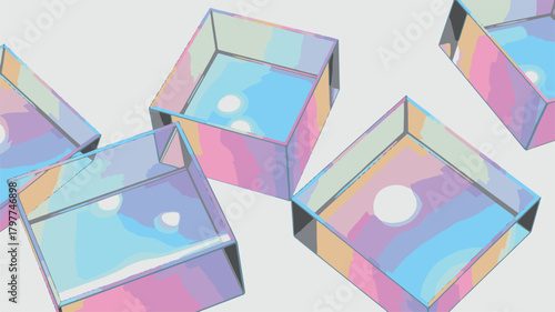 Abstract colorful geometric background with cubes and technology icons